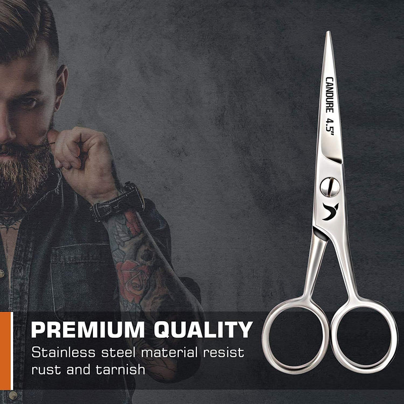 [Australia] - Candure Beard Scissors Professional Moustache Scissors Ear and Nose Hair Trimming Scissors Stainless Steel, Safety Use for Eyebrows, Eyelashes, and Ear Hair 