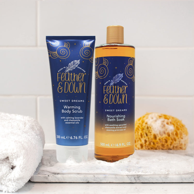 [Australia] - Feather & Down Warming Body Scrub (200ml) - With Calming Lavender & Chamomile Essential Oils. Exfoliates & Gently Warms Tired Muscles. Relieving Tensions from the day. 