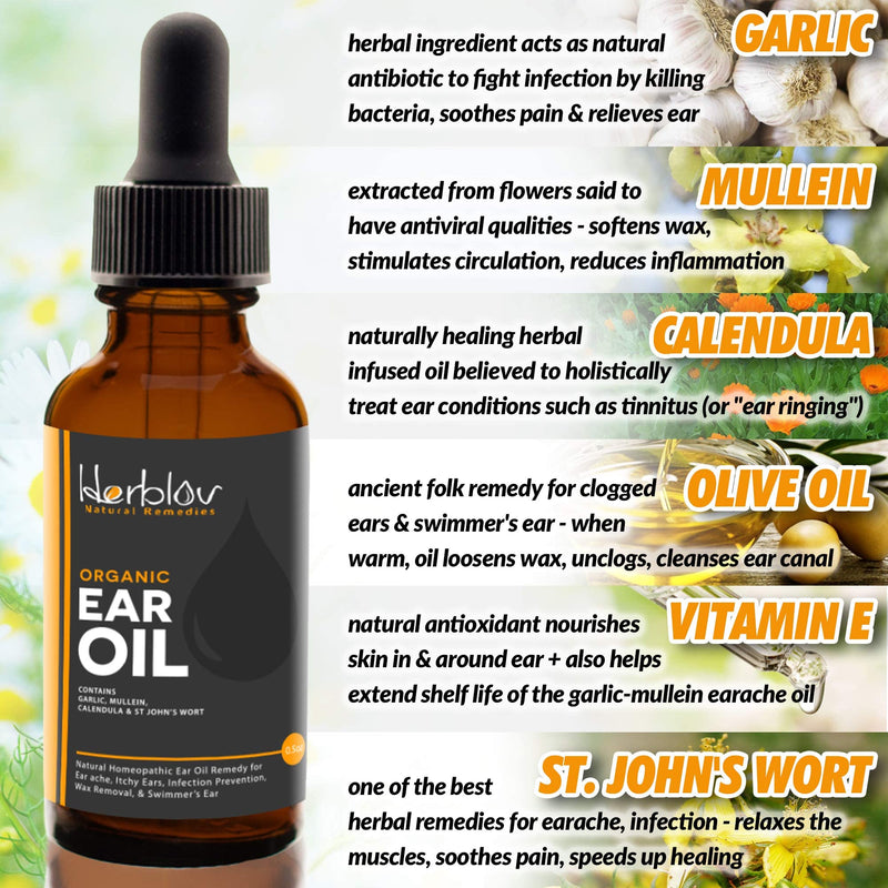 [Australia] - Organic Ear Oil for Ear Infections - Natural Eardrops for Infection Prevention, Swimmer's Ear & Wax Removal - Kids, Adults, Baby, Dog Earache Remedy - with Mullein, Garlic, Calendula, Made in USA 