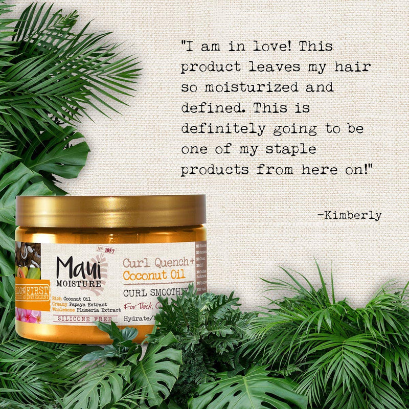 [Australia] - Maui Moisture Curl Quench + Coconut Oil Hydrating Curl Smoothie, Creamy Silicone-Free Styling Cream for Tight Curls, Braids, Twist-Outs & Wash & Go Styles, Vegan & Paraben-Free, 12 oz 