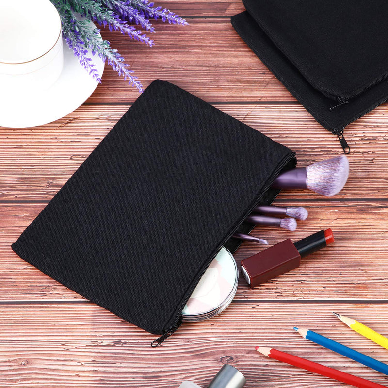 [Australia] - 16 Pack Multi-Purpose Cosmetics Bag with Zipper Canvas Makeup Pouches Travel Toiletry Bag Pen Pencil Bag Blank DIY Craft Bag (M, Black) Medium 