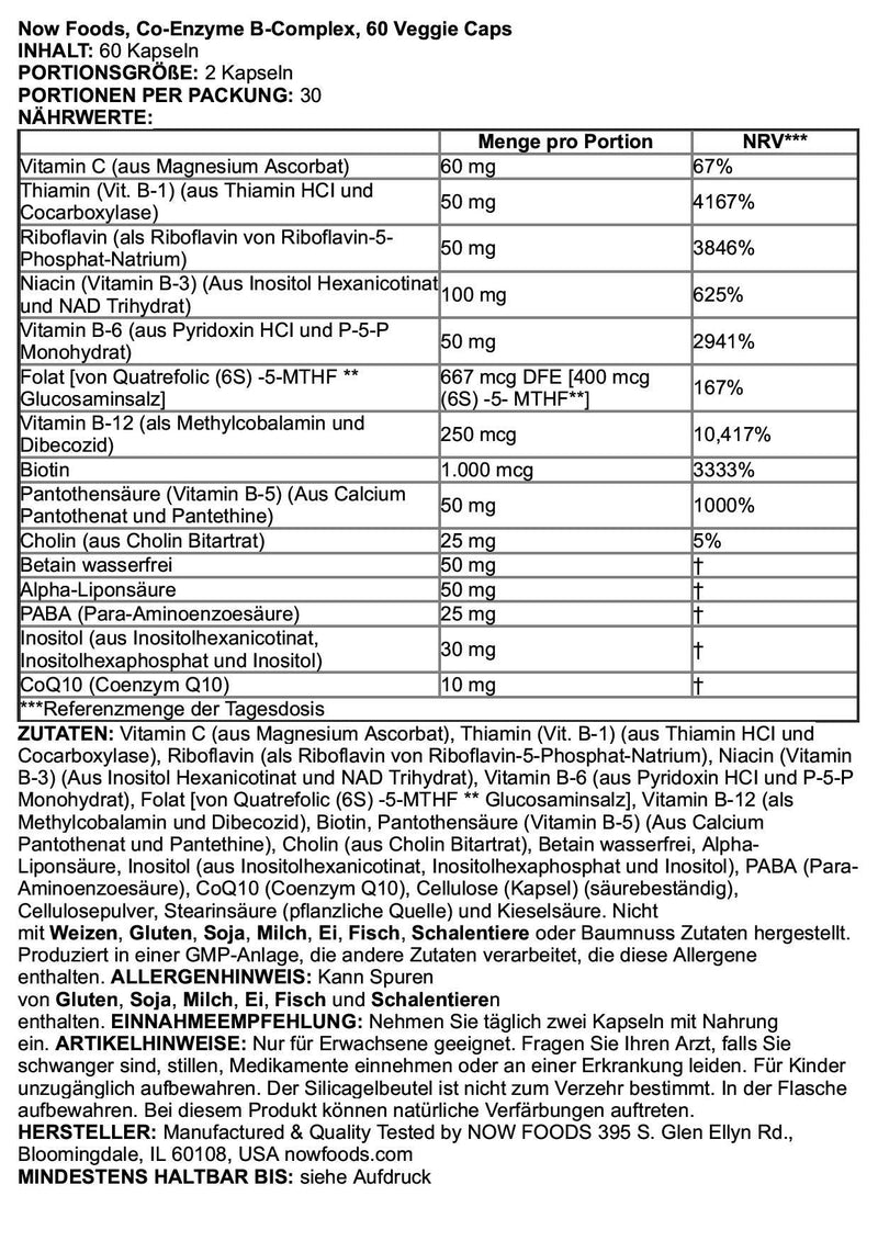 [Australia] - NOW Supplements, Co-Enzyme B Complex with Alpha Lipoic Acid and CoQ10, Nutritional Health, 60 Veg Capsules 