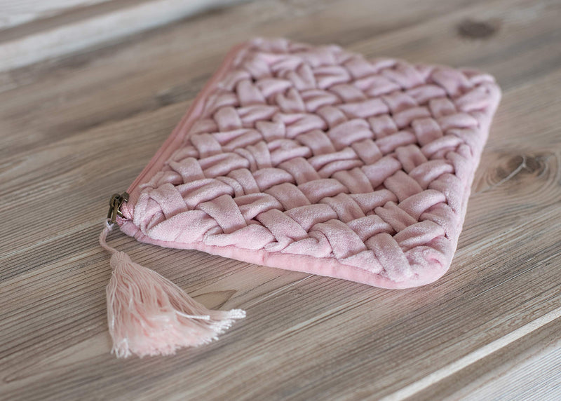 [Australia] - Velvet Woven Blush Pink 8 x 6 Cotton Blend Fabric Cosmetic Zip Pouch Bag Velvet Woven Blush Pink 