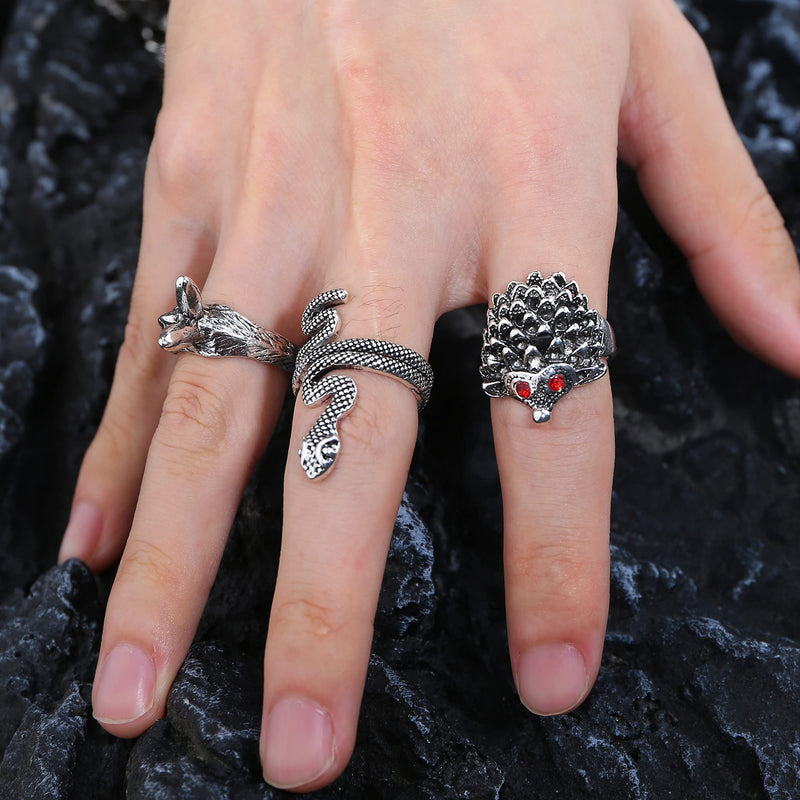 [Australia] - ORAZIO 16Pcs Gothic Open Rings Set for Men Women Punk Adjustable Snake Dragon Claw Animal Rings Vintage Goth Skull Rings Indie Aesthetic 16PCS Rings 