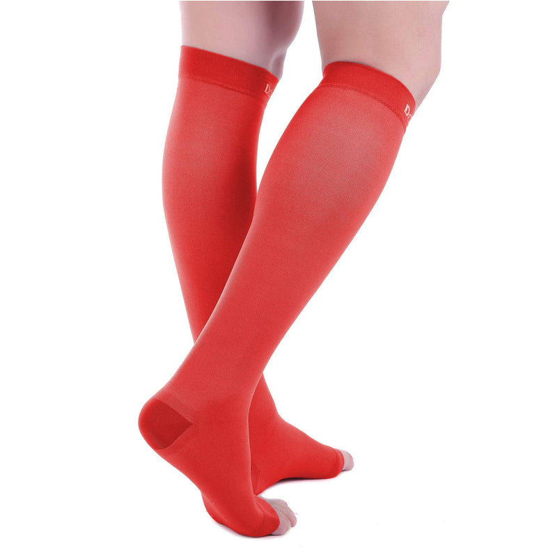[Australia] - Doc Miller Open Toe Compression Socks 1 Pair 20-30mmHg Support Circulation Recovery Shin Splints Varicose Veins Red Medium 