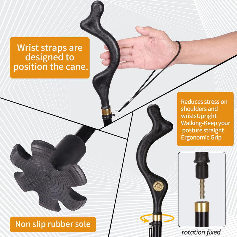 [Australia] - Rozhuhro Folding Walking Stick for Women Elderly Men, Adjustable Crutches with Comfy Handle, Posture Walking Cane 10 Height Adjustment Self-Stand Aluminum Alloy Black Canes for Every Occasion 