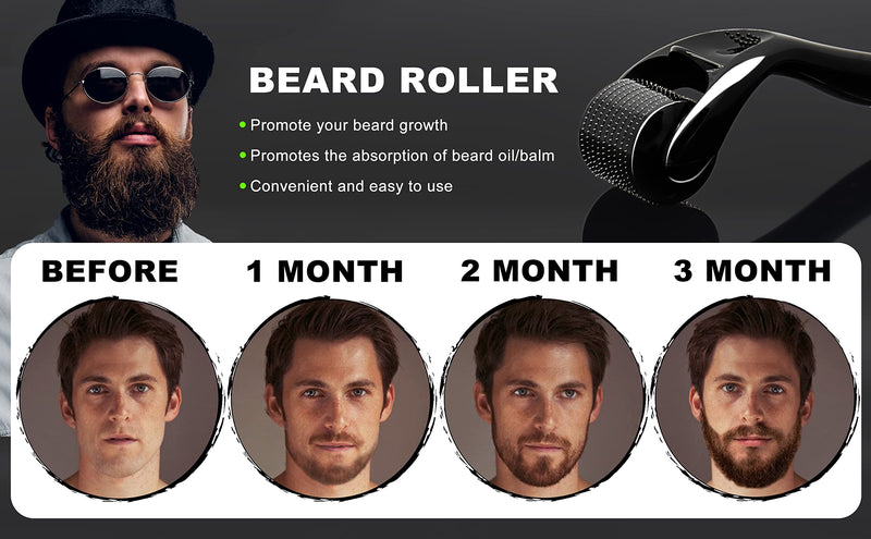 [Australia] - Beard Growth Kit,w/Beard Roller,Beard Growth Oil,Beard Balm,Beard Growth Serum,Comb,Brush,Scissor,Bag,EBook,Beard Care Grooming Kit Christmas Tech Gifts Stocking Fillers Gifts for Men Him Husband Dad 