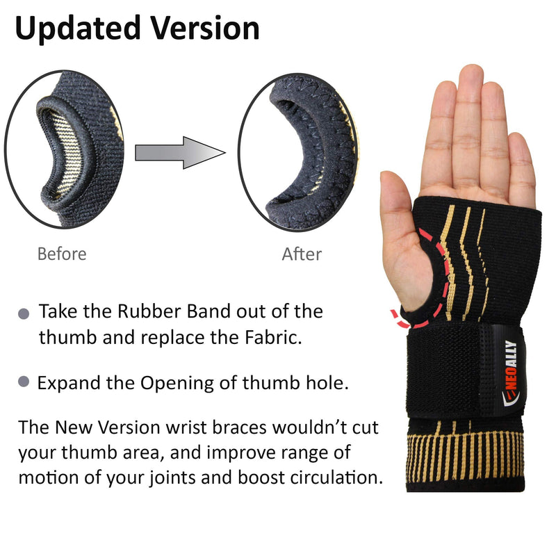 [Australia] - NeoAlly Copper Compression Wrist Sleeve for Carpal Tunnel Gloves with Adjustable Strap for Wrist Support in Carpal Tunnel, Arthritis, Tendonitis, Bursitis and Wrist Sprain (M Pair) Medium (1 Pair) 