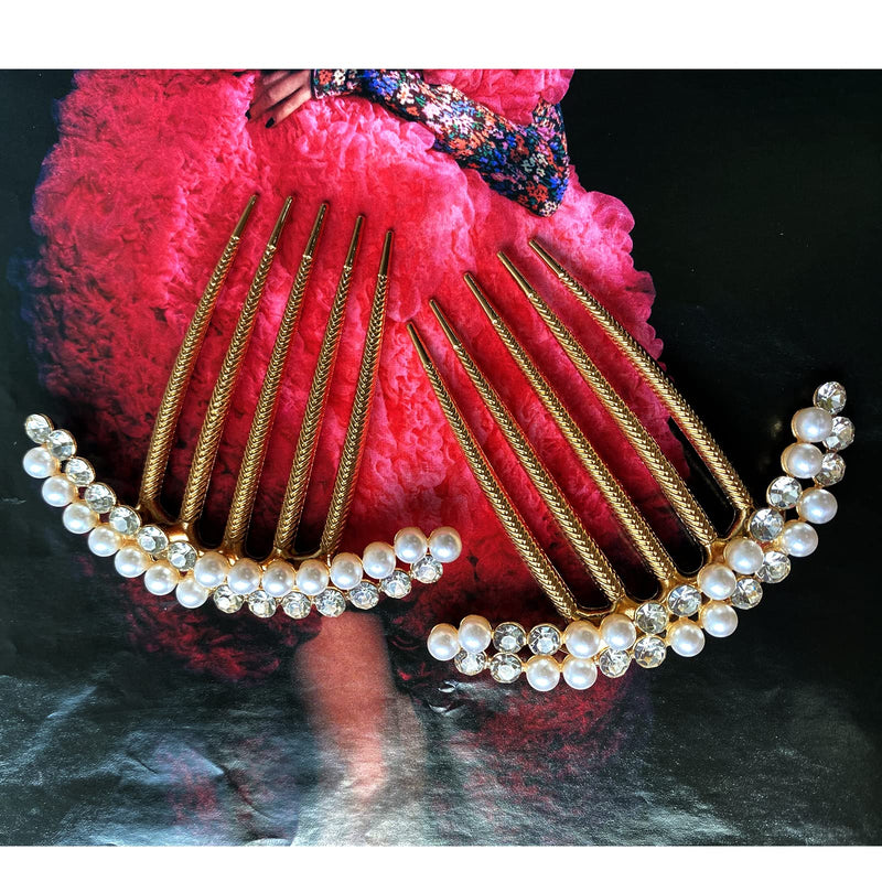 [Australia] - Briskyto Hair Comb,4 Pack 5 Teeth Vintage Gold Pearl Hair Comb Rhinestones Hairpins Hair Clips 