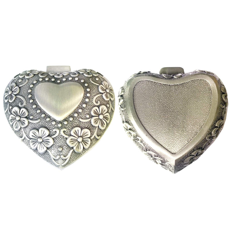 [Australia] - TANG SONG 2 Packs Small Metal Heart Shape Jewelry Box Classic Vintage Antique Ring Box Trinket Storage Organizer Chest (Silver) 