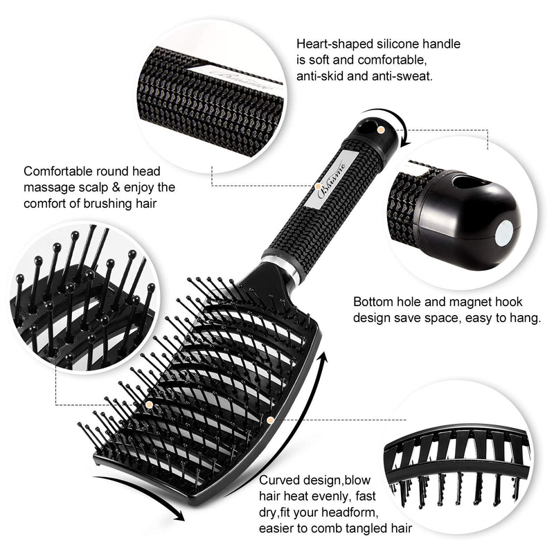 [Australia] - Hair Brush, Curved Vented Brush Faster Blow Drying, Professional Curved Vent Styling Hair Brushes for Women, Men, Paddle Detangling Brush for Wet Dry Curly Thick Straight Hair black 