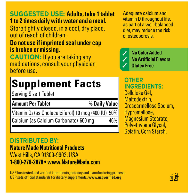 [Australia] - Nature Made Calcium 600 mg with Vitamin D3, 220 Tablets 