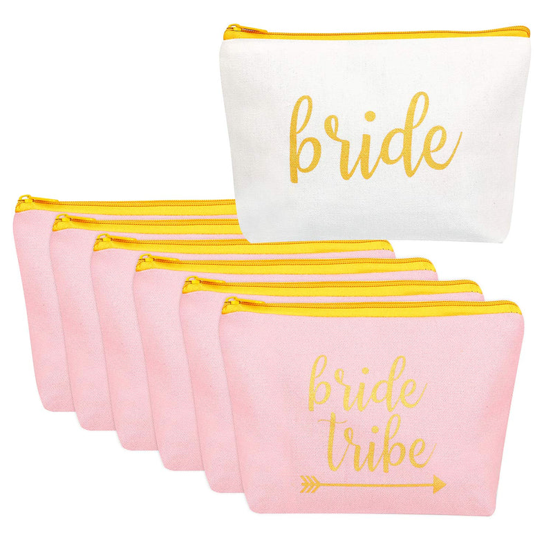 [Australia] - 8 pieces Bridal Shower Makeup Bag Bride Tribe Canvas Cosmetic Makeup Bag Toiletry Pouch Gifts Bag for Bridesmaid Proposal Box Bachelorette Parties, Weddings and Bridal Showers (Color Set 1) Color Set 1 