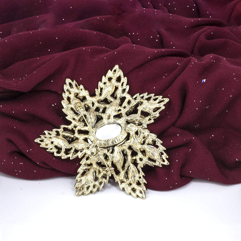 [Australia] - YOQUCOL Vintage Red Austrian Crystal Rhinestone Flower Shape Big Large Brooch Pin for Women Gold Tone 