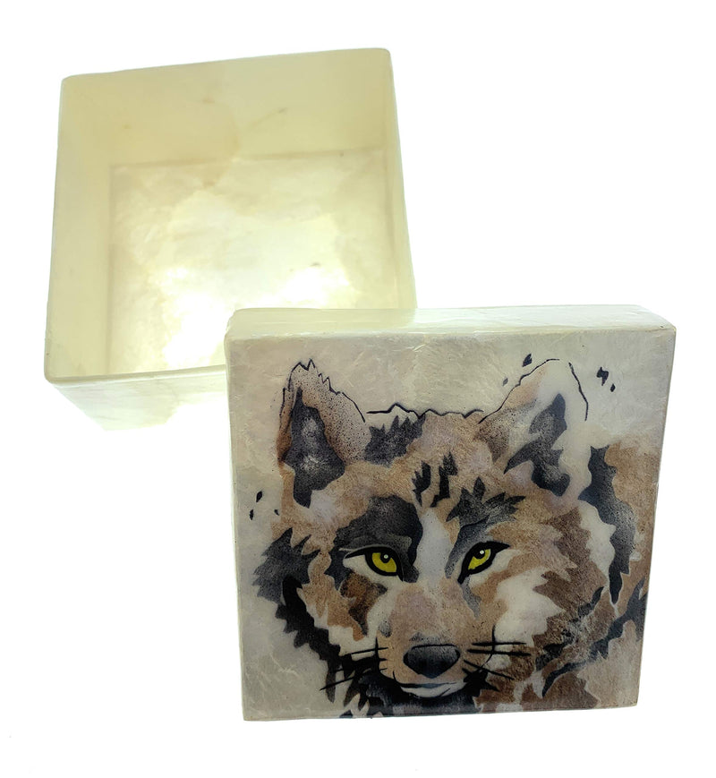 [Australia] - Kubla Crafts Wolf Capiz Shell Keepsake Box, 3 Inches X 3 Inches 