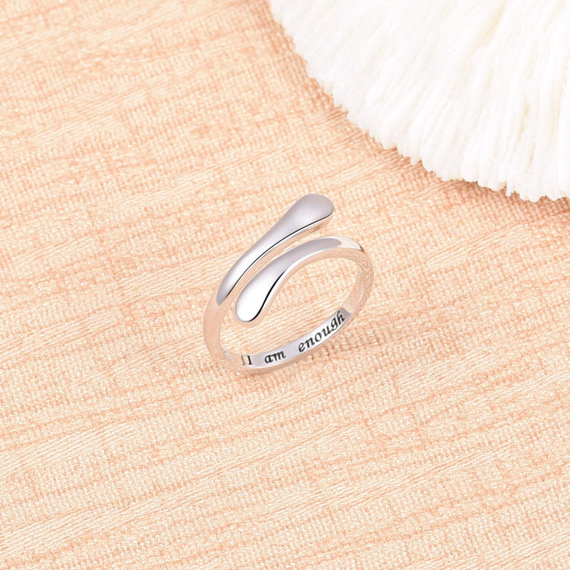 [Australia] - Fookduoduo I am Enough Ring 925 Sterling Silver Ring Inspirational Jewelry Adjustable Wrap Open Rings for Women Girls 
