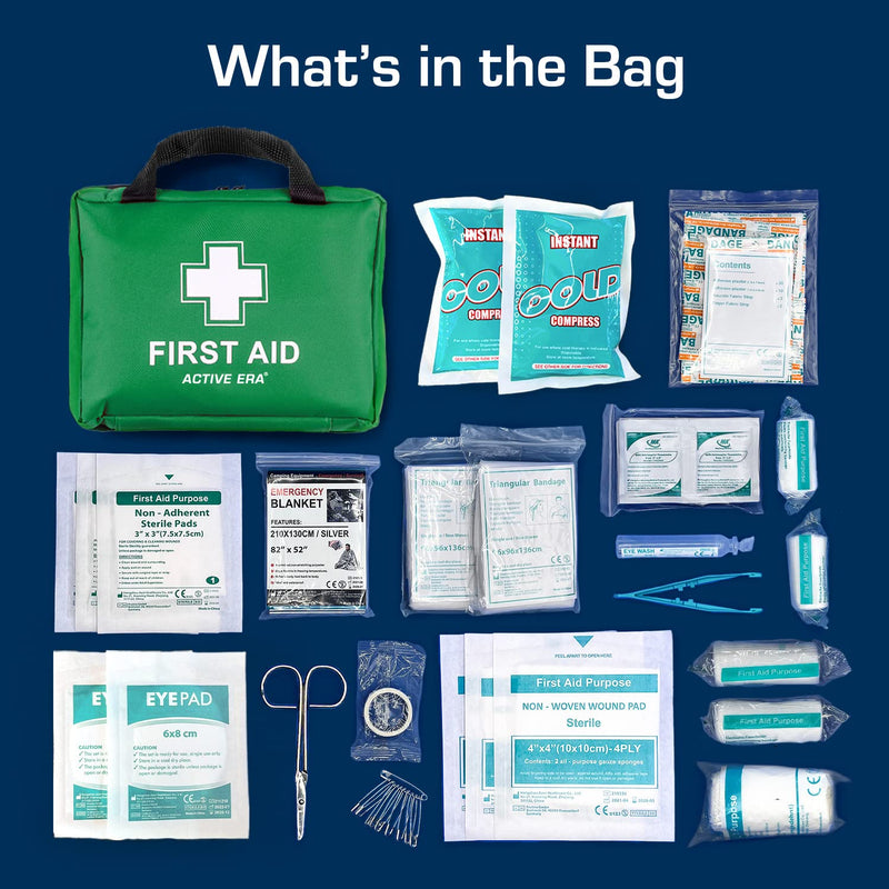 [Australia] - 90 Piece Premium First Aid Kit Bag - Includes Eyewash, 2 x Cold (Ice) Packs and Emergency Blanket for Home, Office, Car, Caravan, Workplace, Travel Green 