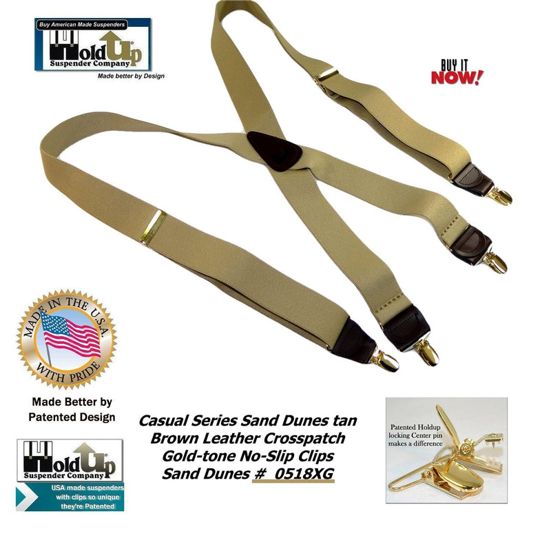 [Australia] - Holdup Casual Series Sand Dunes Tan 1 1/2" wide X-back Suspenders with Patented Gold-tone No-slip Clips 