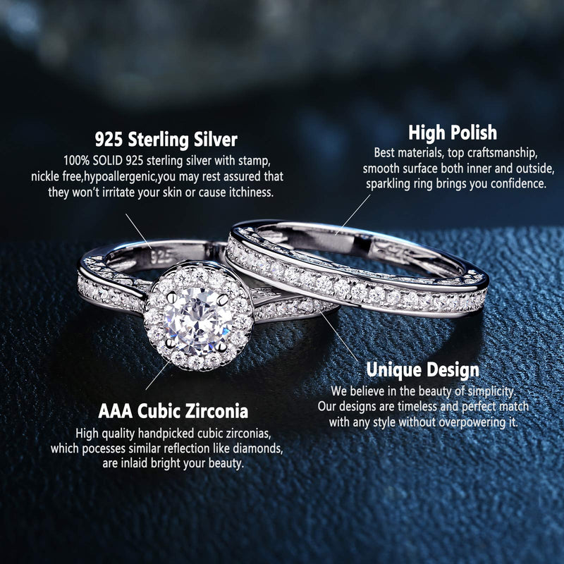 [Australia] - Newshe Wedding Rings for Women Engagement Ring Set 925 Sterling Silver 2.4Ct Round White AAA Cz Size 5-12 