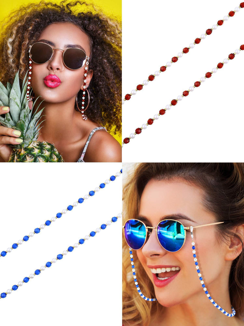 [Australia] - 8 Pieces Eyeglasses Chains Beaded Sunglasses Strap Holder Elegant Eyewear Retainer Chain, 8 Styles White, Black, Red, Dark Blue, Gold, Silver 