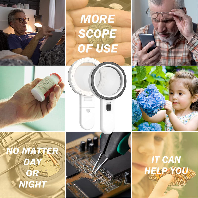 [Australia] - AIXPI Magnifying Glass with Light, 30X Handheld Large Magnifying Glass 12 LED Illuminated Lighted Magnifier for Macular Degeneration Seniors Reading Inspection Coins Jewelry 