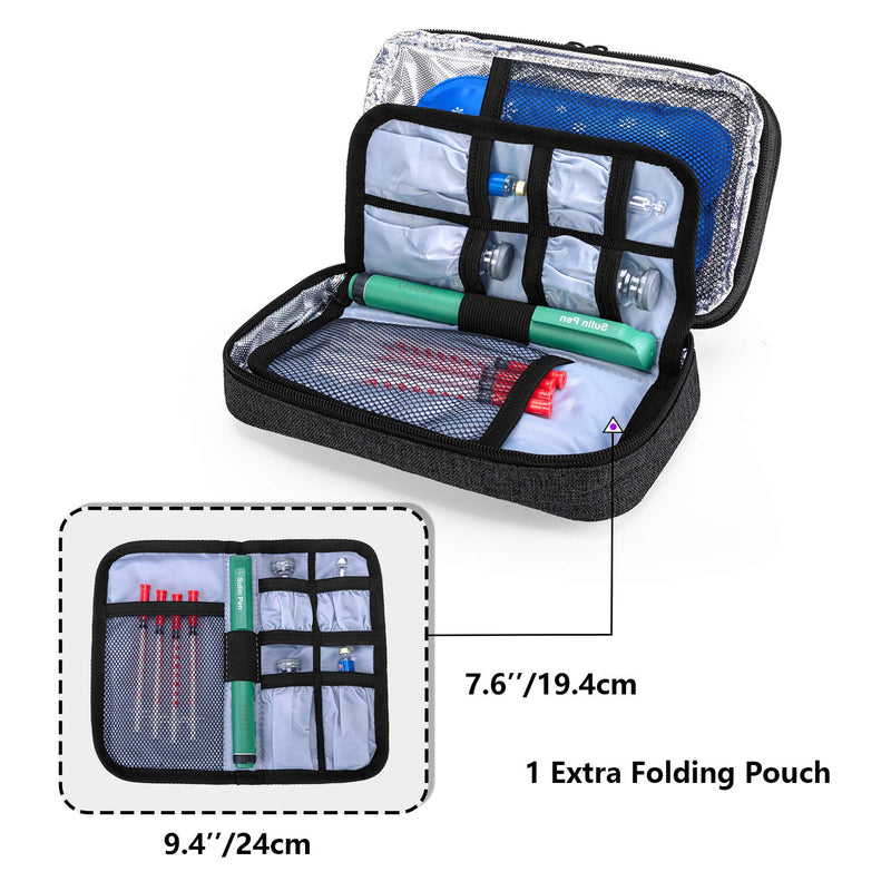 [Australia] - Yarwo Insulin Cooler Travel Case with 4 Ice Packs, Double Layer Diabetic Supplies Organizer for Insulin Pens, Blood Glucose Monitors or Other Diabetes Care Accessories, Black 