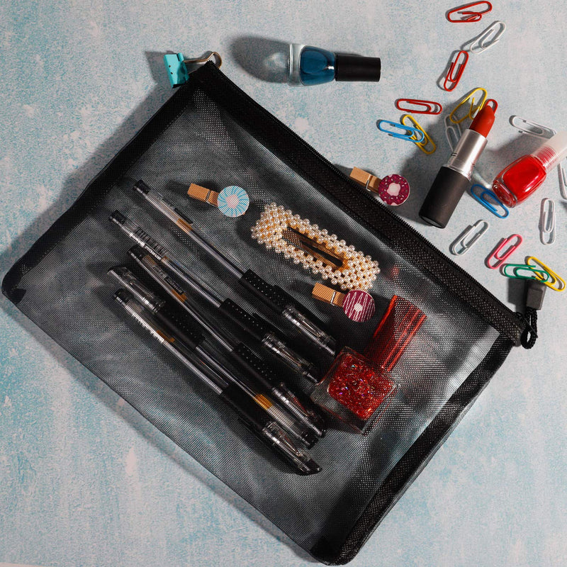 [Australia] - 20 Pieces Black Mesh Bags Mesh Zipper Pouch Makeup Cosmetic Bag Pencil Pouch, 9.5 x 7.1 Inches 