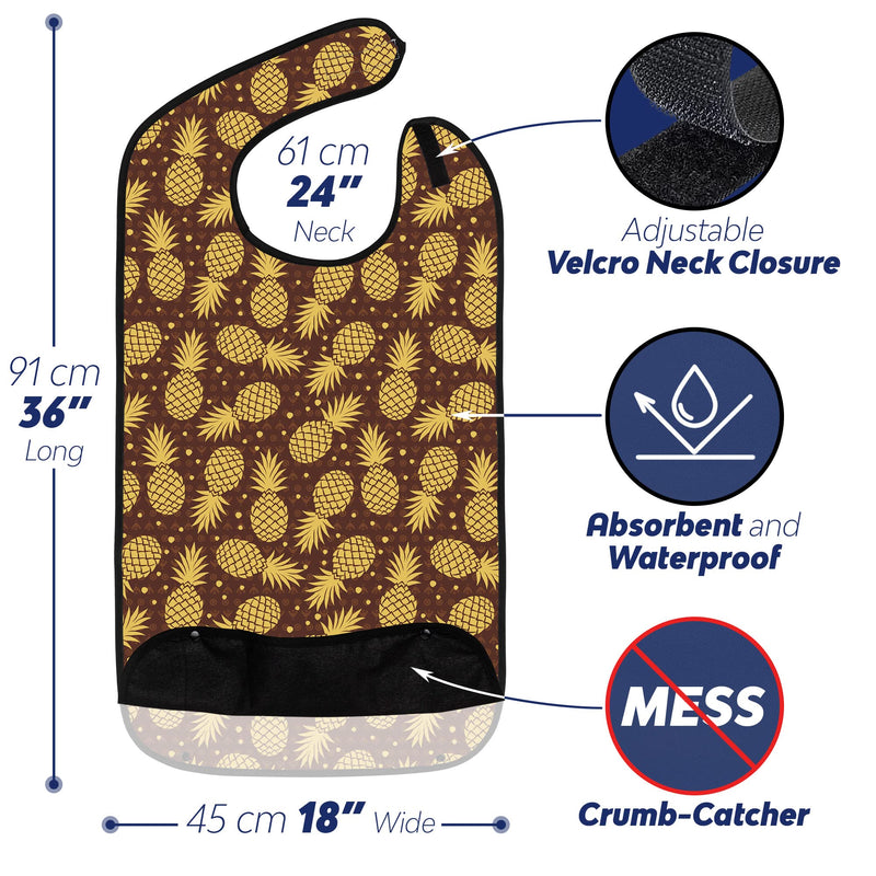 [Australia] - Adult Bibs for Eating: Reusable Adult Size Bib for Men and Women - Washable Clothing Protector with Crumb Catcher Pocket - Pineapple Express Edition 