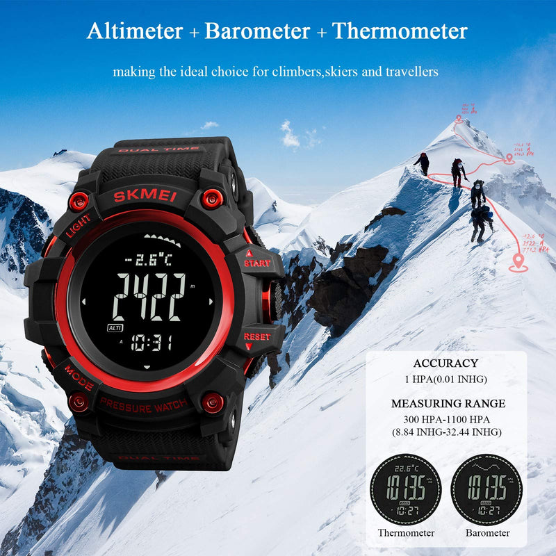 [Australia] - Military Watch with Compass Altimeter Barometer Pedometer Thermometer, Digital Sports Outdoors Waterproof Tactical Watches for Men Red 