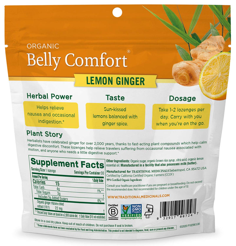 [Australia] - Traditional Medicinals Organic Belly Comfort Lemon Ginger Lozenges - Nausea Relief - 30 Count (Pack of 1) 
