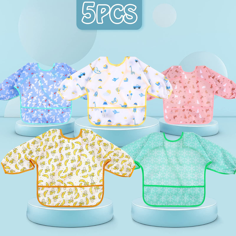 [Australia] - Lictin Baby Feeding Bibs with Sleeves - 5pcs Feeding Bibs Apron Waterproof, Baby Bibs with Long Sleeves, Weaning Bibs for Unisex Toddler (0-2 Years) 