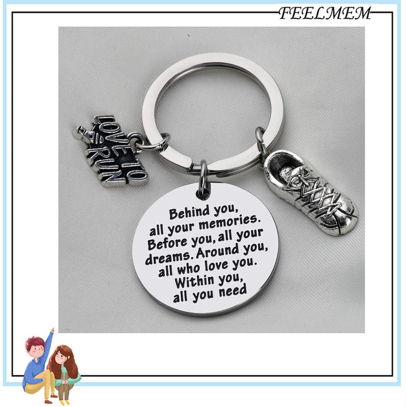 [Australia] - FEELMEM Marathon Runner Gifts Running Keychain Behind You All Memories Before You All Your Dream Keychain Cross Country Track Marathon Jewelry Runner Running Gift Marathon Runner Keychain 