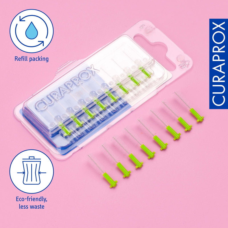 [Australia] - Curaprox CPS 011 Prime Refill Interdental Brushes, Lime Green, 8 Count - 8 x 1.1mm - 5mm Internal Toothbrushes. 