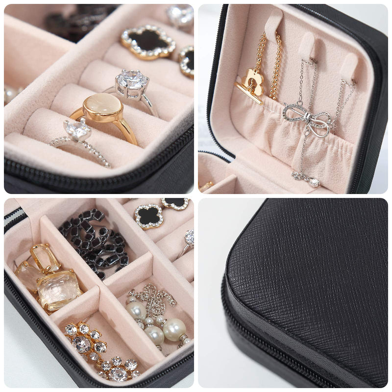 [Australia] - Casegrace Portable Travel Mini Jewelry Box Matte Leather Jewellery Ring Organizer Case Storage Gift Box Girls Women Black-1 
