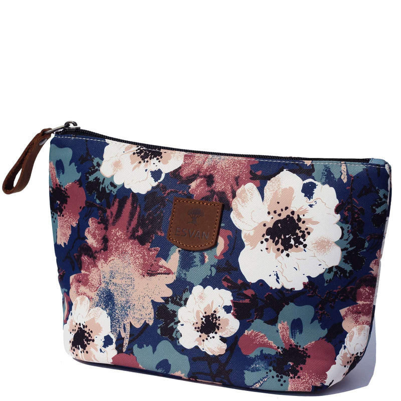 [Australia] - ESVAN Makeup Bag Floral Cosmetic Bag Large Toiletry Bags Organizer Pouch Water Resistant Purse Travel Toiletry Bag White Flower 