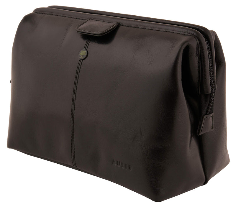 [Australia] - Toiletry Bag Hanging, Travel Organizer, Shower Dopp kit, for Men and Women in Full Grain Leather, from AULIV (Black) Black 
