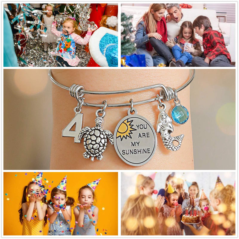 [Australia] - 4th -100th Birthday Jewelry Gifts for Girls & Women 6th 10th 13th 16th 18th 21st 30th 40th 50th Adjustable Wire Banlge Charm Bracelets "4th" 