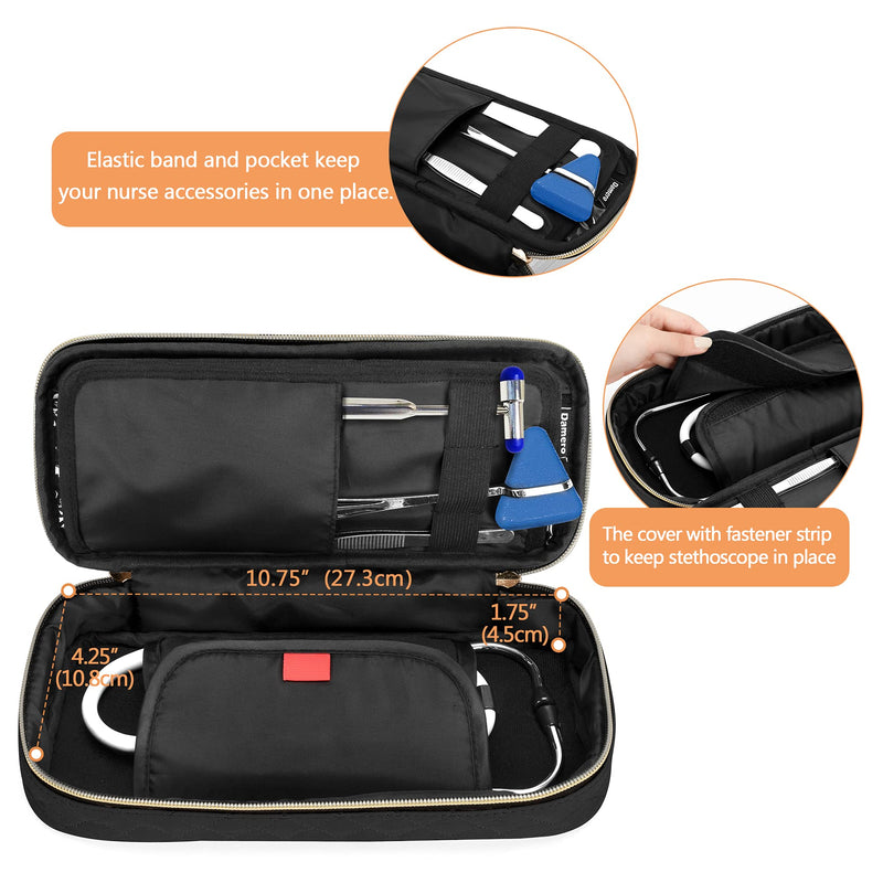 [Australia] - Damero Protective Stethoscope Case Compatible with 3M Littmann/ADC/Omron Stethoscope, Stethoscope Carrying Bag Travel Case for Nurse Accessories, Black 