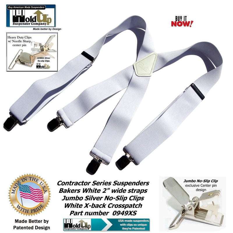 [Australia] - Holdup Contractor Series 2" X-back Work Suspenders with Patented No-slip Clips Bakers White 