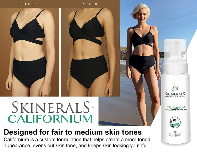 [Australia] - Skinerals Premium Self Tanning Set with Natural & Organic Ingredients, Californium Sunless Bronzer, Amber Glow Tan Extender Lotion, & Tanning Mitt & Exfoliator Glove Set 