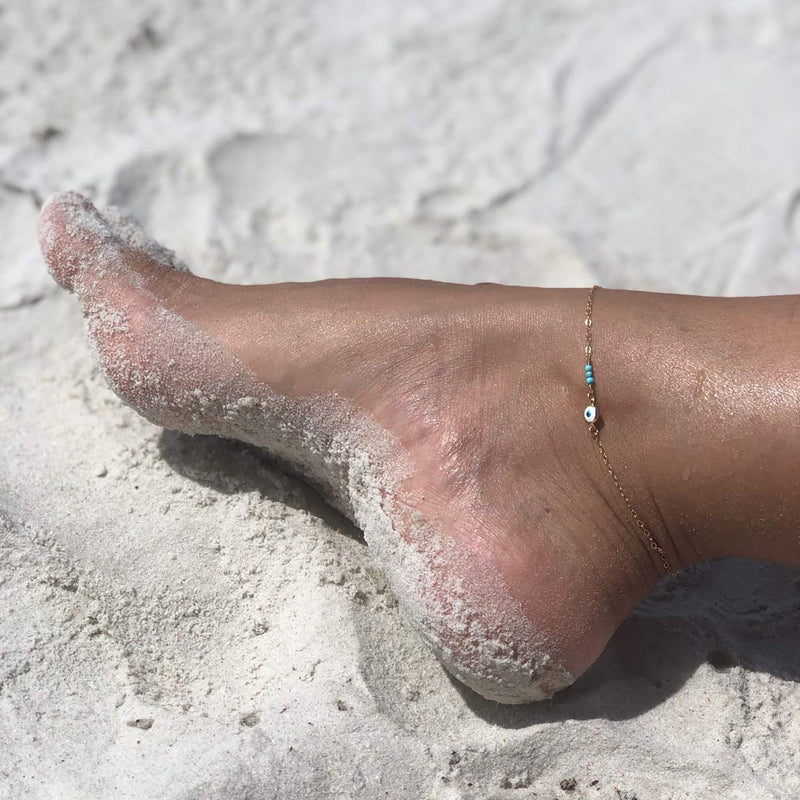 [Australia] - VACRONA Gold Anklets for Women 14K Gold Plated Boho Beach Beaded Chain Anklet Daint Turquoises Evil Eye Ankle Bracelet Adjustable Chain Anklet Foot Jewelry Turquoise evil eyes 