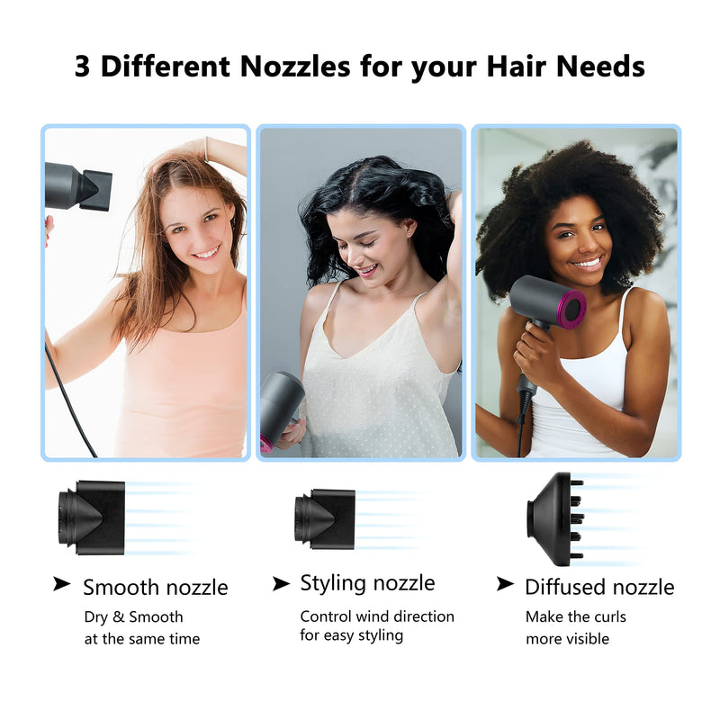 [Australia] - Jooayou Professional Hair Dryer 2000W Fast Dry Negative Ions Hair Blow Temperature Hairdryer with Diffuser Hairdryer with 2 Speeds, 3 Heating and Cool Button Iron Grey & Rose Red 