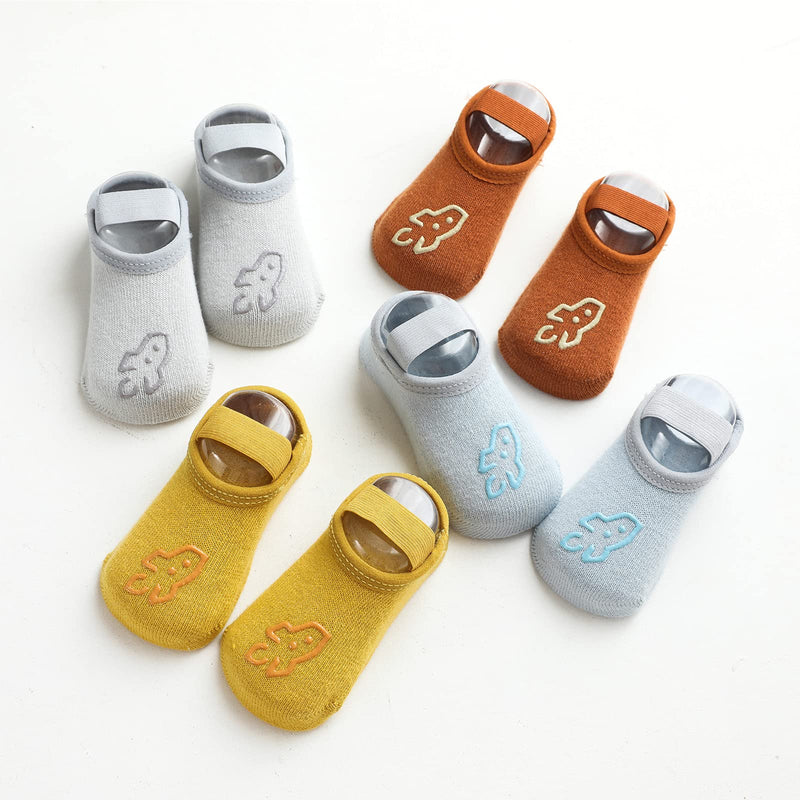 [Australia] - Baby Non Slip Floor Slipper Socks with Elastic band for Boys Newborn Infants Toddlers Kids Blue 6-12 Months 