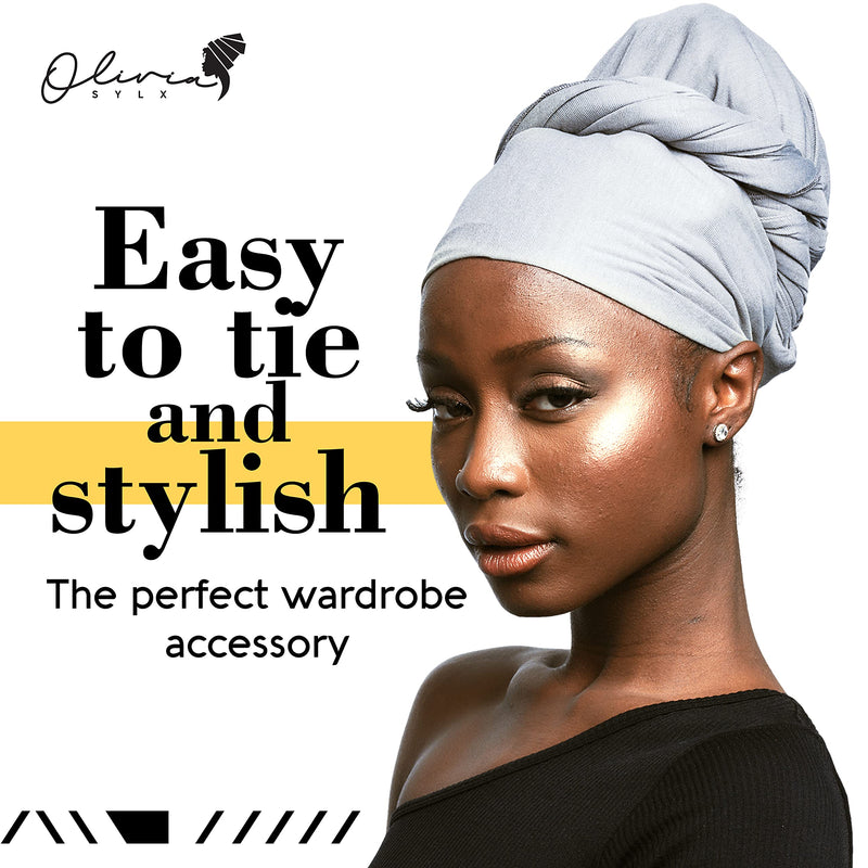 [Australia] - Head Wraps for Women - African Hair Scarf & Stretch Jersey - Long, Soft & Breathable Turban Tie Headwrap for Natural Hair Ash Gray 