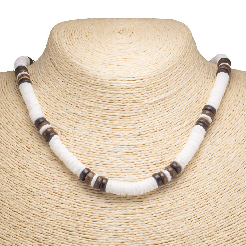 [Australia] - Puka Shells Necklace with Coconut Wood Beads Brown 