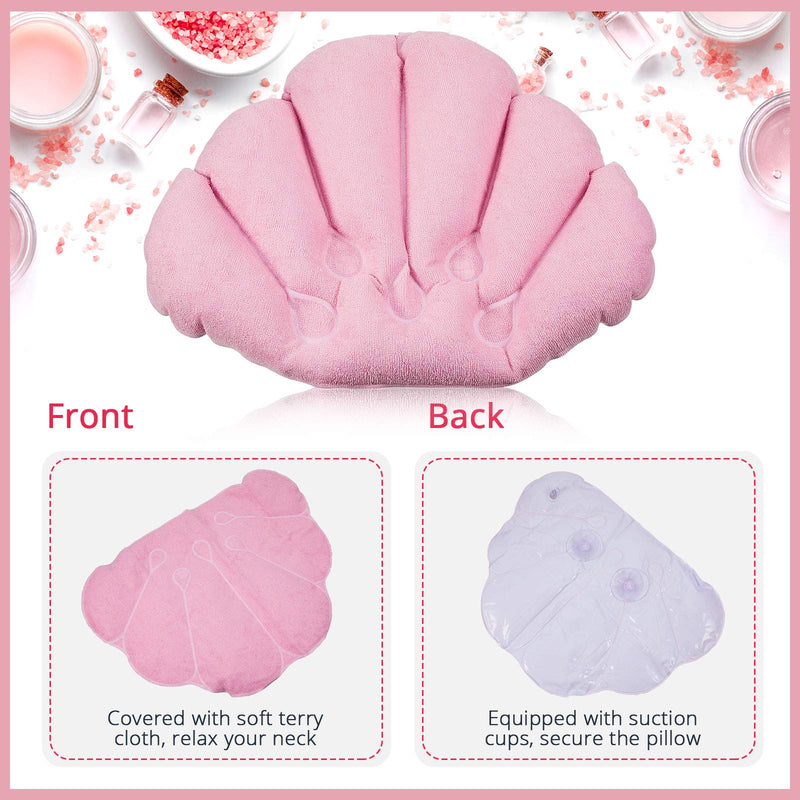 [Australia] - 3 Pieces Inflatable Bath Pillow with Suction Cups, Terry Cloth Covered Bath Pillow Shell Shape Bathtub Spa Pillow Comfortable Soft Bath Cushion, Neck Support for Bathtub, Hot Tub (Pink, Green, White) Pink, Green, White 