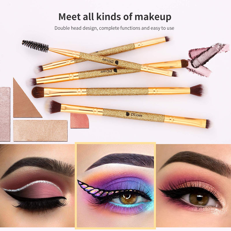 [Australia] - DUcare Eyeshadow Brush Set Duo End Eye Makeup Brushes Golden Glitter Professional Eyeshadow Brushes 5Pcs Travel Concealer Eyebrow Eyelash Eye Liners Blending B06 