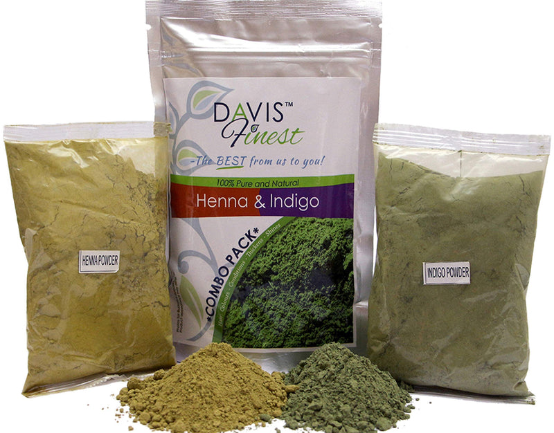 [Australia] - Davis Finest Henna Indigo Powder Hair Dye-Colour Combo Pack – Chemical-Free Natural Hair Dye for Brown/Black Hair/Beard - 100g Henna + 100g Indigo 