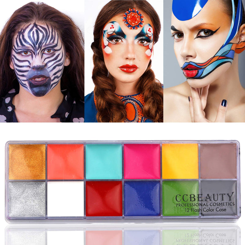 [Australia] - CCbeauty Professional Face Paint Oil 24 Colors Body Art Party Fancy Make Up with 6 Wooden Brushes 