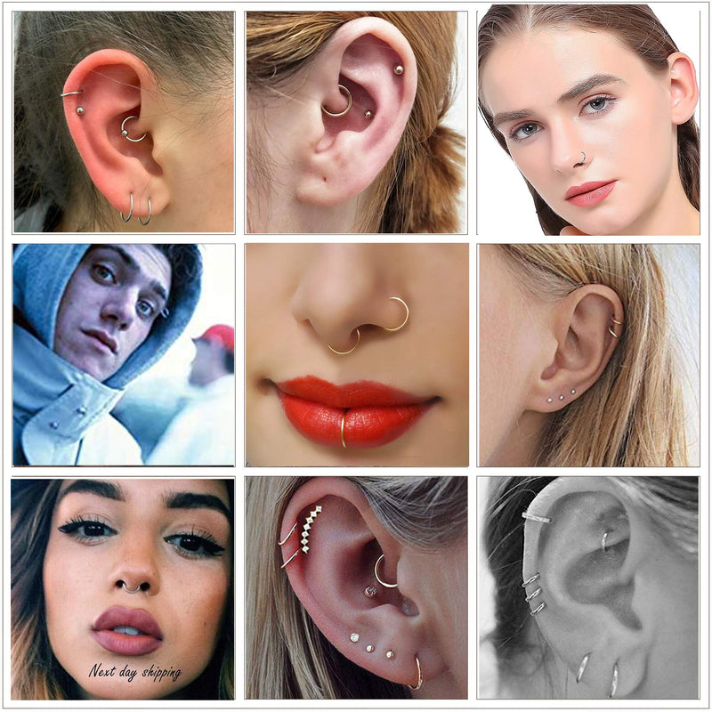 [Australia] - LOYALLOOK 18-24Pcs 20G 316L Stainless Steel Nose Ring Hoop Cartilage Hoop Septum Piercing 6-12mm A:18pcs (6/8/10mm each 6pcs) 